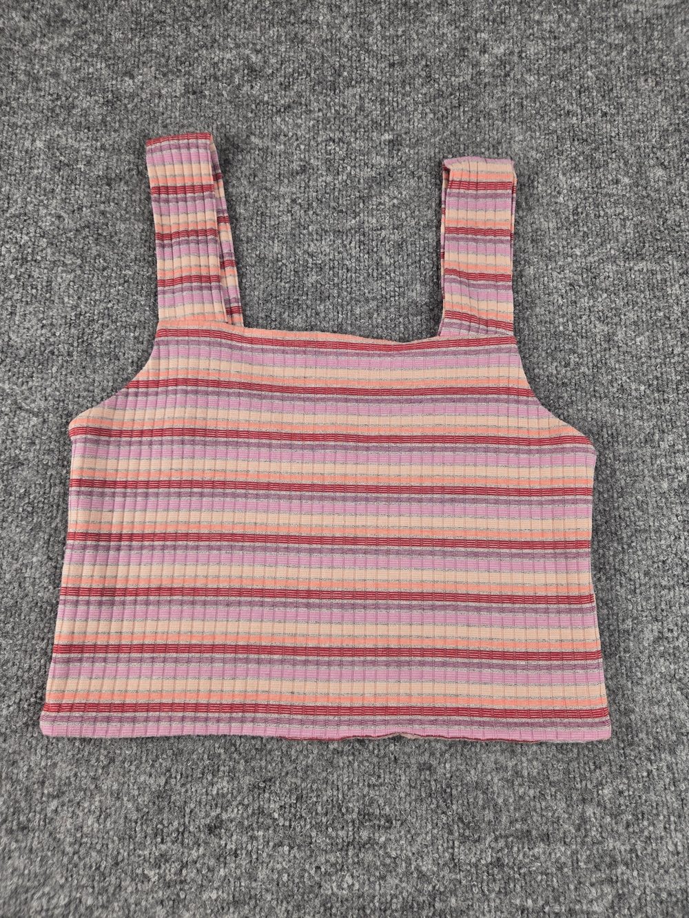 American Eagle Striped Pink Ribbed Square-Neck Crop Tank Size Large #308